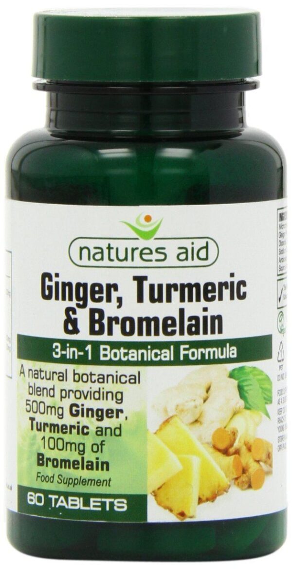 Natures Aid Ginger, Turmeric and Bromelain Tablets Pack of 60 Tablets Simply Vitality