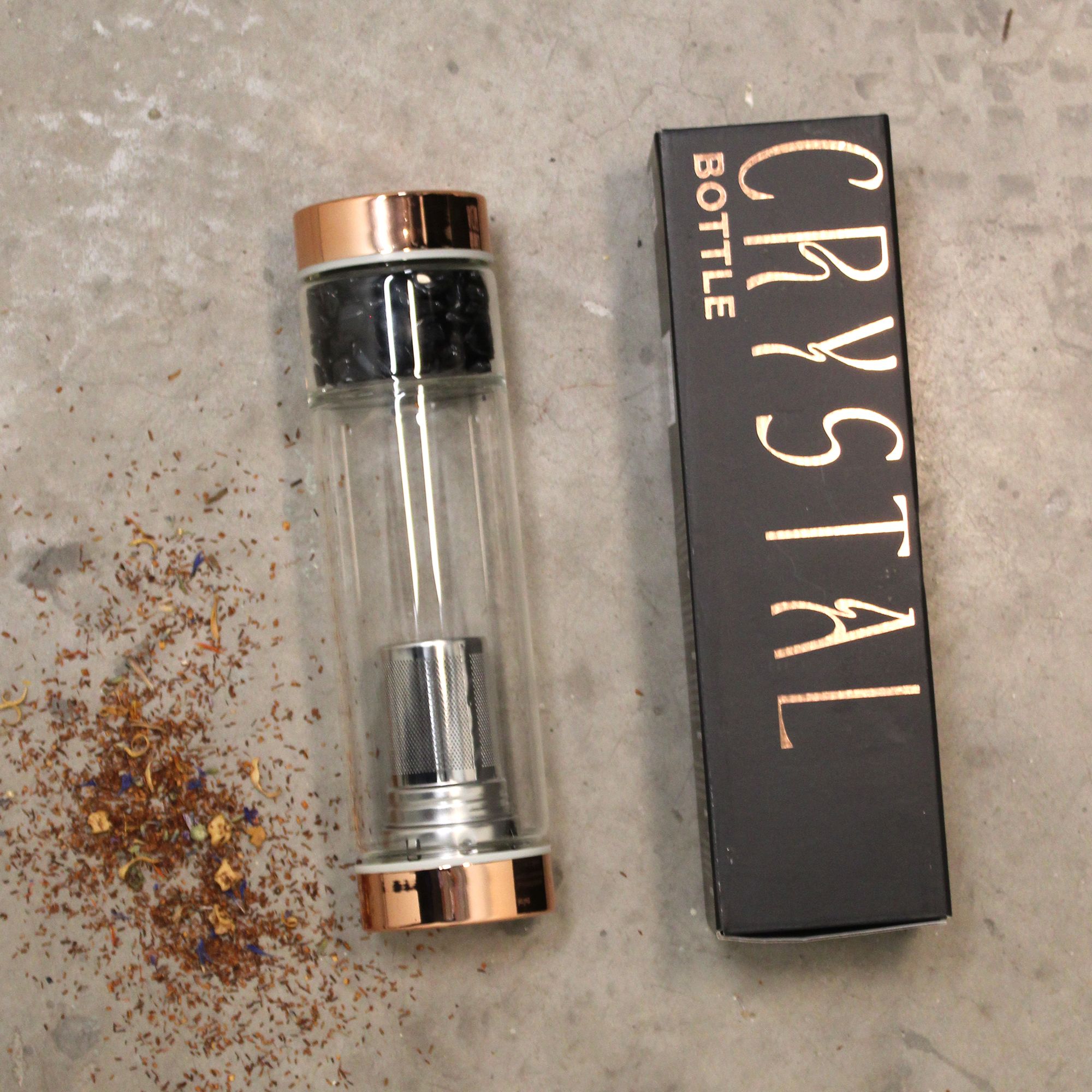 Crystal Glass Tea Infuser Bottle - Rose Gold - Rock Quartz - Image 6