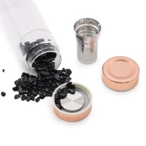 Crystal Glass Tea Infuser Bottle - Rose Gold - Rock Quartz - Image 5