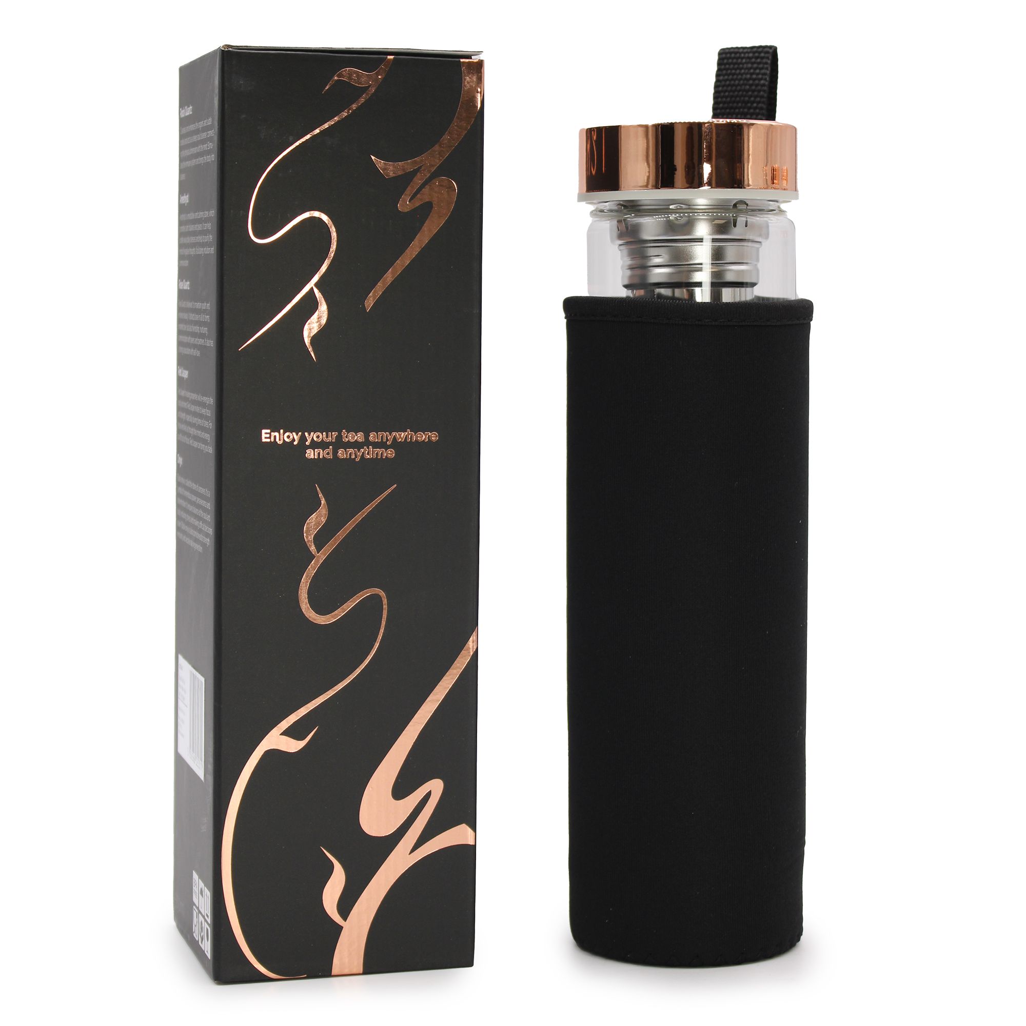 Crystal Glass Tea Infuser Bottle - Rose Gold - Rock Quartz - Image 4